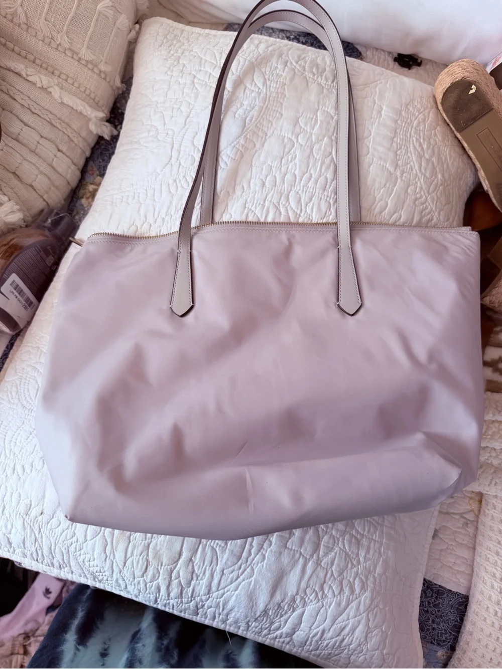 Kate Spade New York Light Pink Nylon Tote Bag | Large Zip Top Shoulder Bag